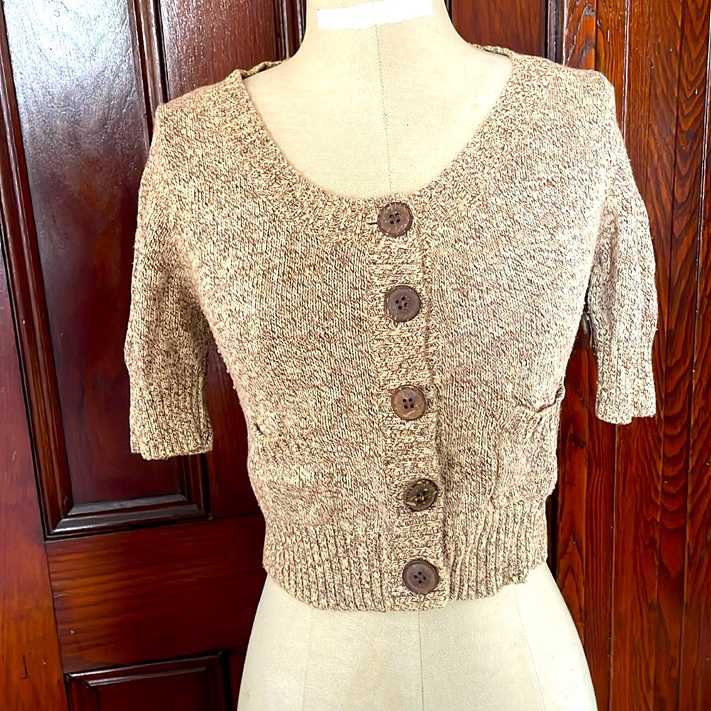 a. cheng cute crop sleeve brown cotton knit sweater size S